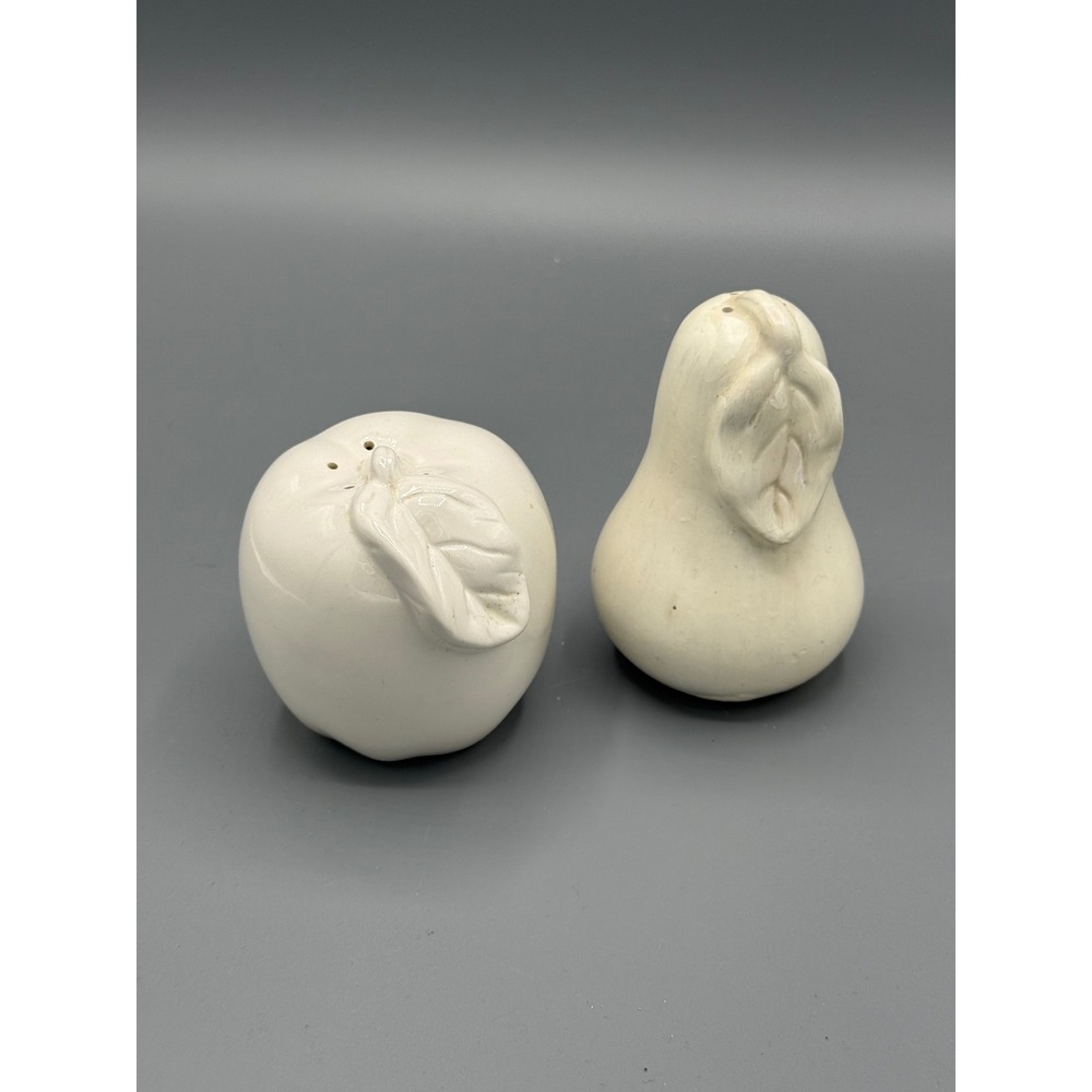 Gibson White Ceramic Apple and Pear Salt and Pepper Shakers Set Fruit Shape